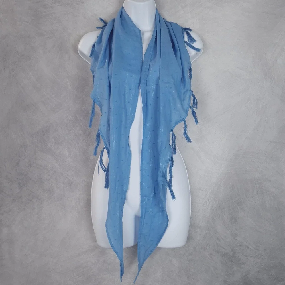 Vitamin A Scarf Wrap Womens One Size Blue Polka Dot Tassel Beach Sarong Cover-Up